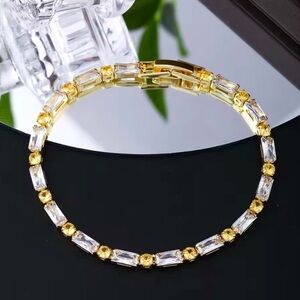 18K Gold Baguette Diamond & Citrine Tennis Bracelet Gemstone Bangle Stacking